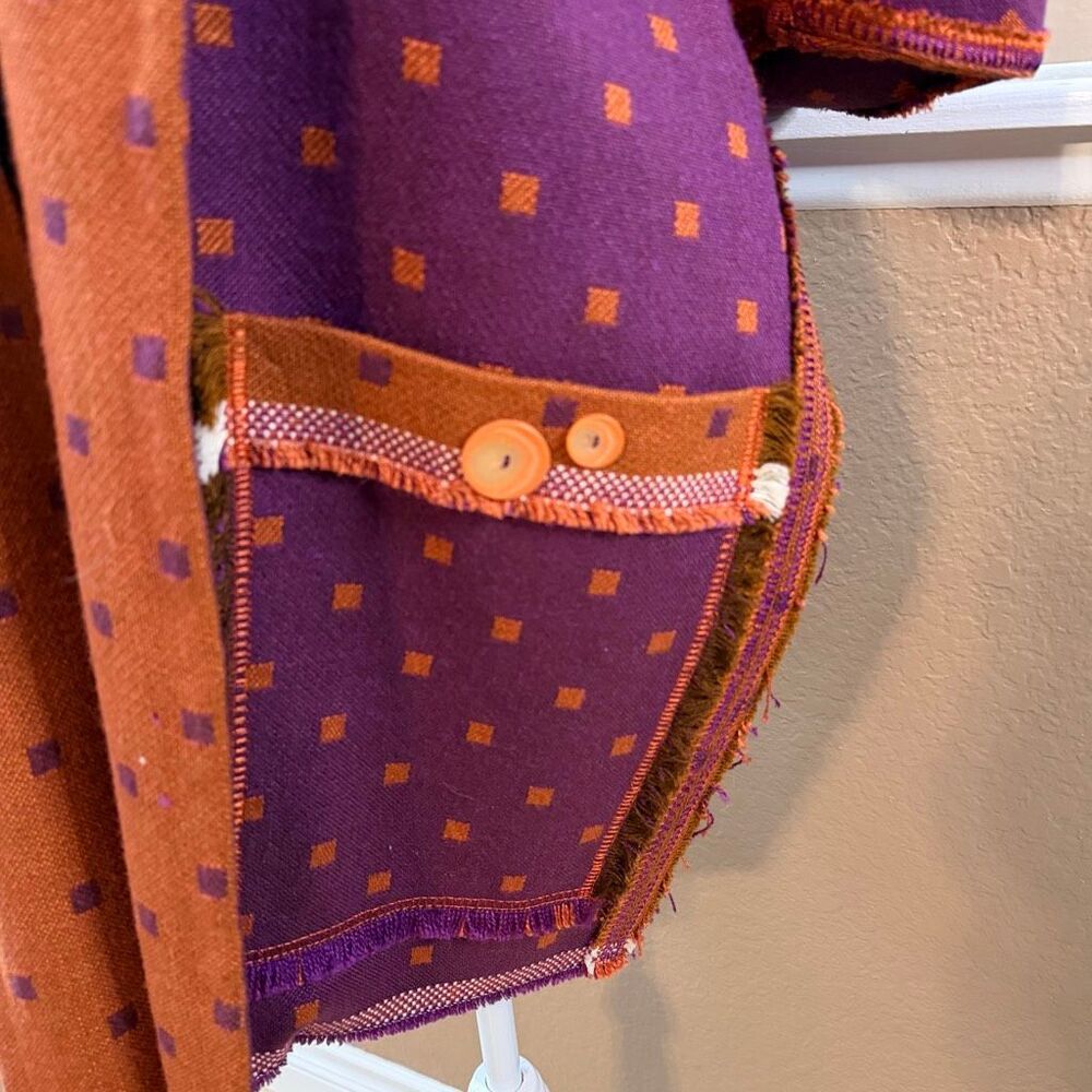 Vintage South American Handwoven Purple Rust Tapestry Jacket Blanket Boho Aztec - Picture 2 of 8